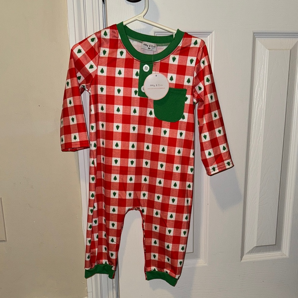 Abby&Evie Festive Red and Green Checkered Footie